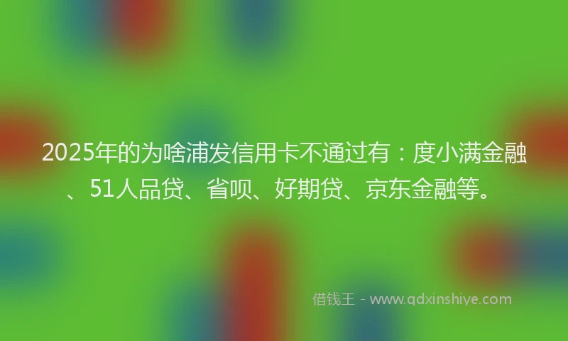 2025年的为啥浦发信用卡不通过有：度小满金融、51人品贷、省呗、好期贷、京东金融等。