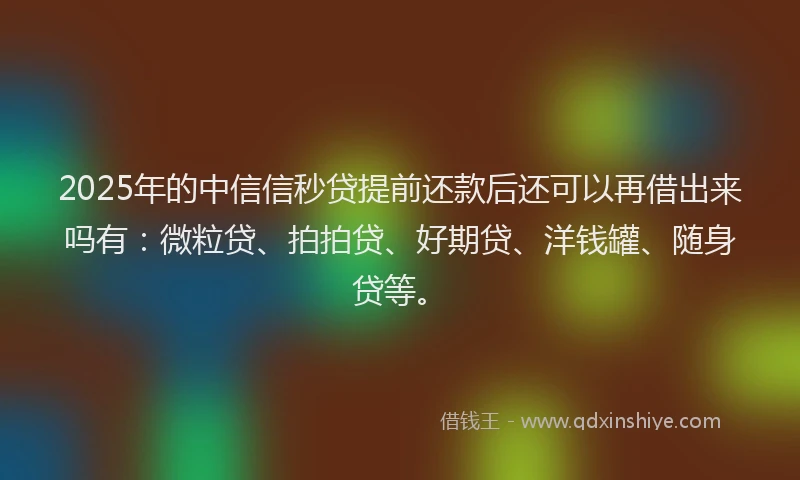 2025年的中信信秒贷提前还款后还可以再借出来吗有：微粒贷、拍拍贷、好期贷、洋钱罐、随身贷等。