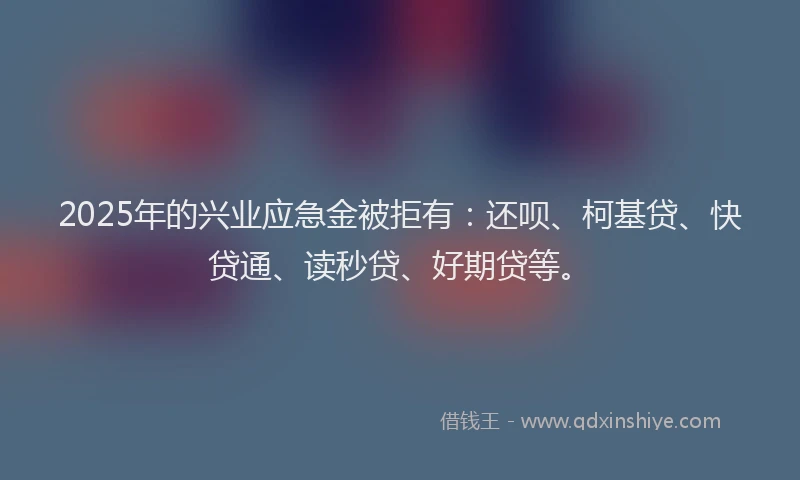 2025年的兴业应急金被拒有：还呗、柯基贷、快贷通、读秒贷、好期贷等。