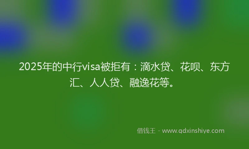 2025年的中行visa被拒有：滴水贷、花呗、东方汇、人人贷、融逸花等。
