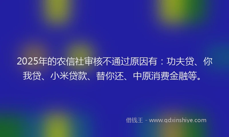 2025年的农信社审核不通过原因有：功夫贷、你我贷、小米贷款、替你还、中原消费金融等。