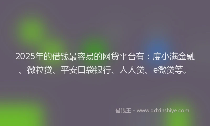 2025年的借钱最容易的网贷平台有：度小满金融、微粒贷、平安口袋银行、人人贷、e微贷等。