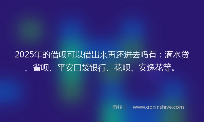 2025年的借呗可以借出来再还进去吗有：滴水贷、省呗、平安口袋银行、花呗、安逸花等。