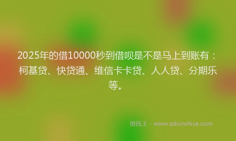 2025年的借10000秒到借呗是不是马上到账有：柯基贷、快贷通、维信卡卡贷、人人贷、分期乐等。
