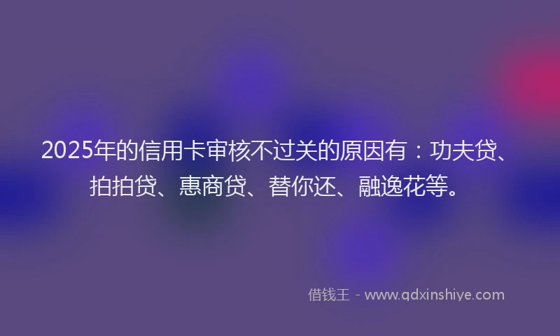 2025年的信用卡审核不过关的原因有：功夫贷、拍拍贷、惠商贷、替你还、融逸花等。