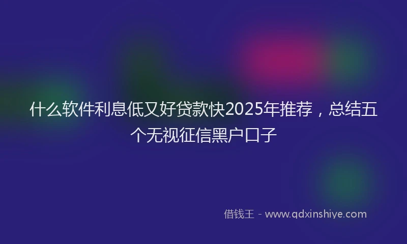 什么软件利息低又好贷款快2025年推荐，总结五个无视征信黑户口子