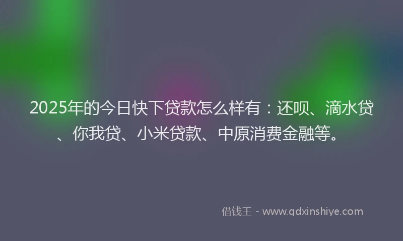 2025年的今日快下贷款怎么样有：还呗、滴水贷、你我贷、小米贷款、中原消费金融等。