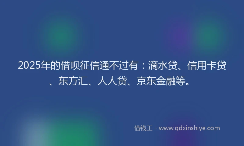 2025年的借呗征信通不过有：滴水贷、信用卡贷、东方汇、人人贷、京东金融等。