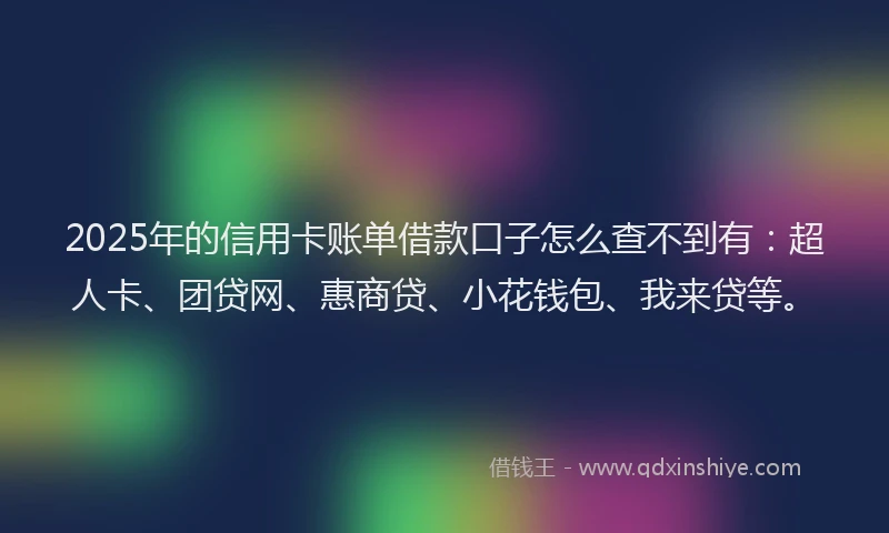 2025年的信用卡账单借款口子怎么查不到有：超人卡、团贷网、惠商贷、小花钱包、我来贷等。