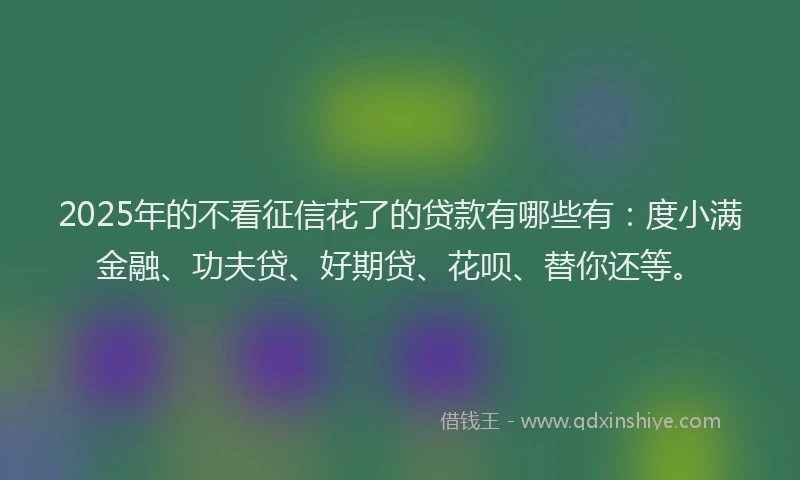2025年的不看征信花了的贷款有哪些有：度小满金融、功夫贷、好期贷、花呗、替你还等。