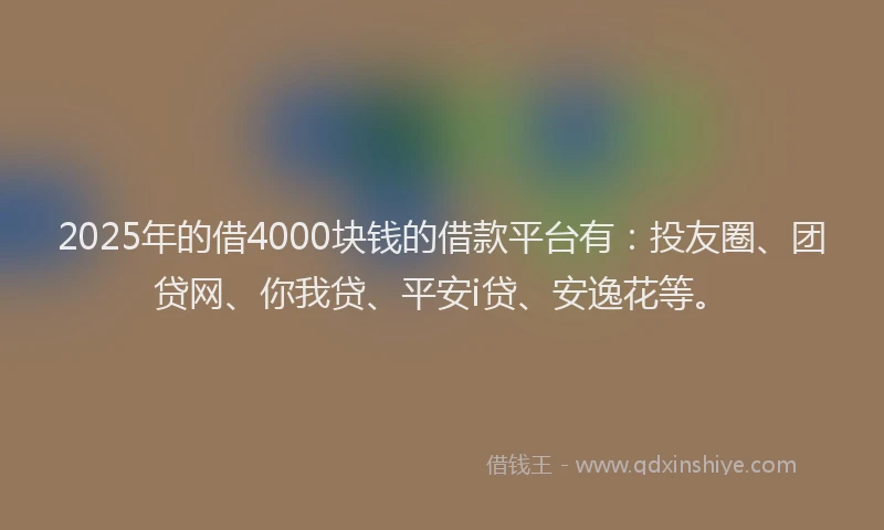 2025年的借4000块钱的借款平台有：投友圈、团贷网、你我贷、平安i贷、安逸花等。