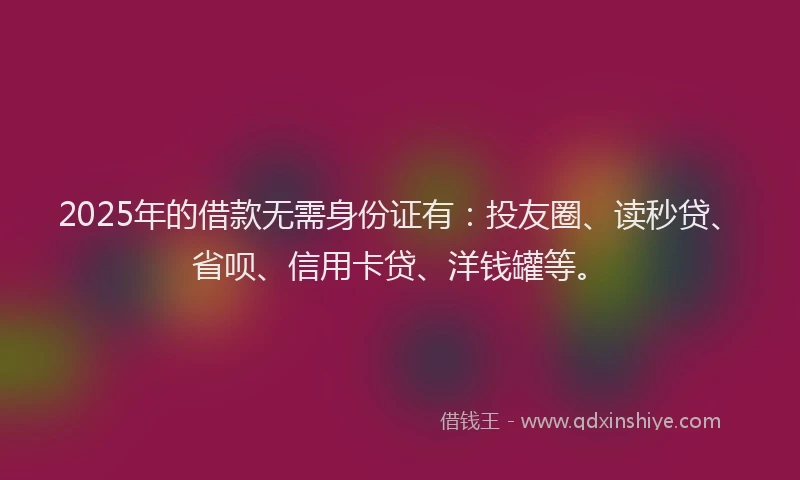2025年的借款无需身份证有：投友圈、读秒贷、省呗、信用卡贷、洋钱罐等。
