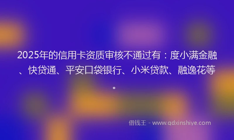 2025年的信用卡资质审核不通过有：度小满金融、快贷通、平安口袋银行、小米贷款、融逸花等。