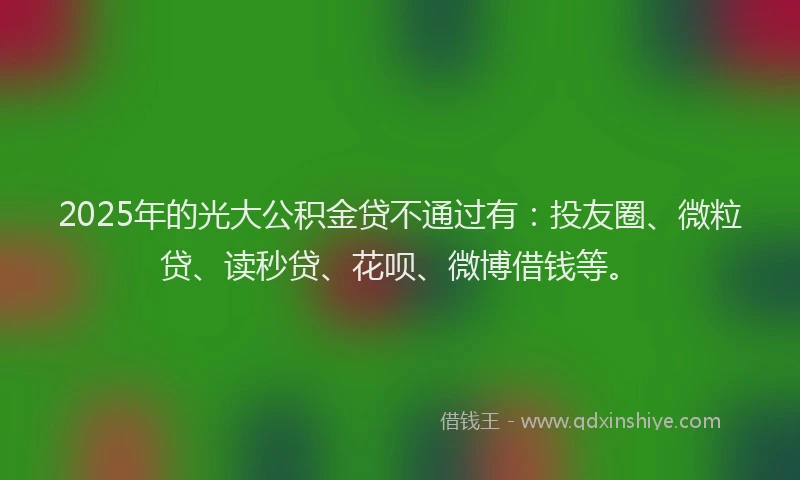 2025年的光大公积金贷不通过有：投友圈、微粒贷、读秒贷、花呗、微博借钱等。