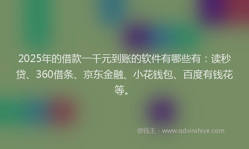 2025年的借款一千元到账的软件有哪些有：读秒贷、360借条、京东金融、小花钱包、百度有钱花等。
