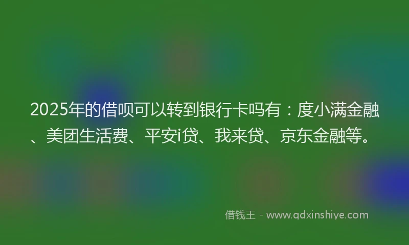 2025年的借呗可以转到银行卡吗有：度小满金融、美团生活费、平安i贷、我来贷、京东金融等。