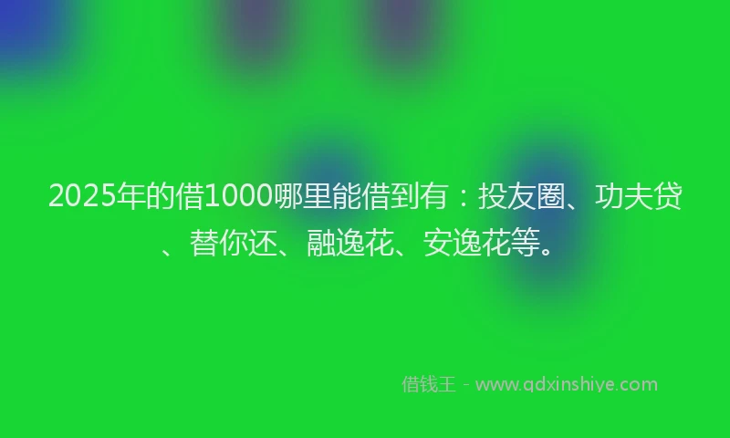 2025年的借1000哪里能借到有:投友圈、功夫贷、替你还、融逸花、安逸花等。