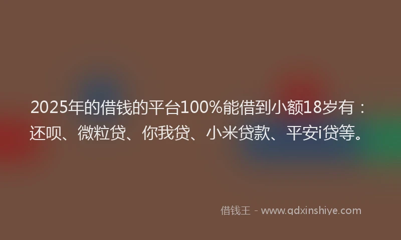 2025年的借钱的平台100%能借到小额18岁有：还呗、微粒贷、你我贷、小米贷款、平安i贷等。