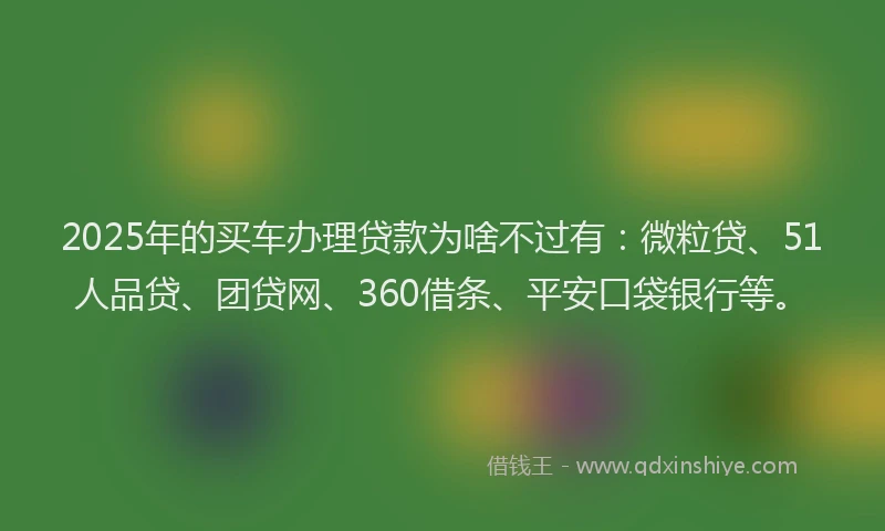 2025年的买车办理贷款为啥不过有：微粒贷、51人品贷、团贷网、360借条、平安口袋银行等。