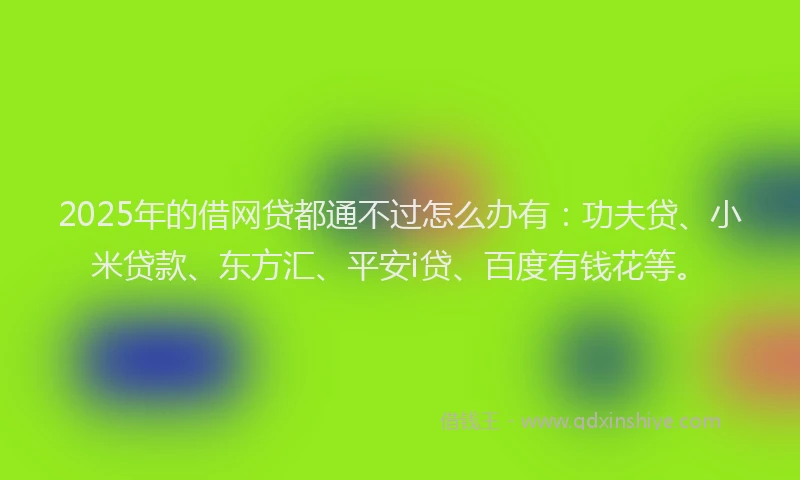 2025年的借网贷都通不过怎么办有：功夫贷、小米贷款、东方汇、平安i贷、百度有钱花等。