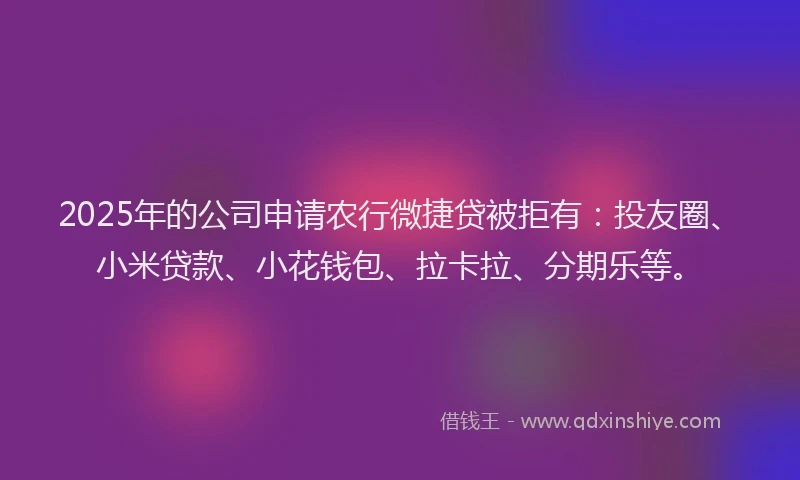 2025年的公司申请农行微捷贷被拒有：投友圈、小米贷款、小花钱包、拉卡拉、分期乐等。