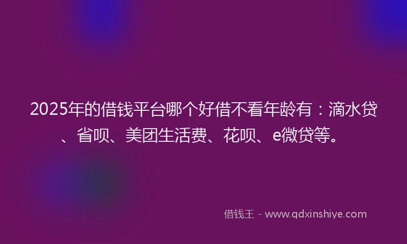 2025年的借钱平台哪个好借不看年龄有：滴水贷、省呗、美团生活费、花呗、e微贷等。