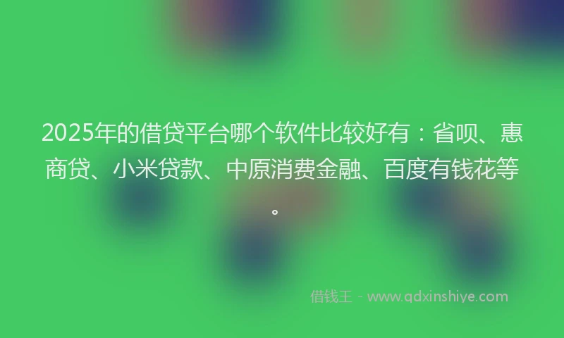 2025年的借贷平台哪个软件比较好有：省呗、惠商贷、小米贷款、中原消费金融、百度有钱花等。