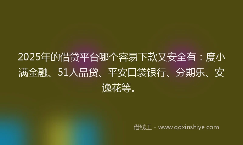 2025年的借贷平台哪个容易下款又安全有：度小满金融、51人品贷、平安口袋银行、分期乐、安逸花等。