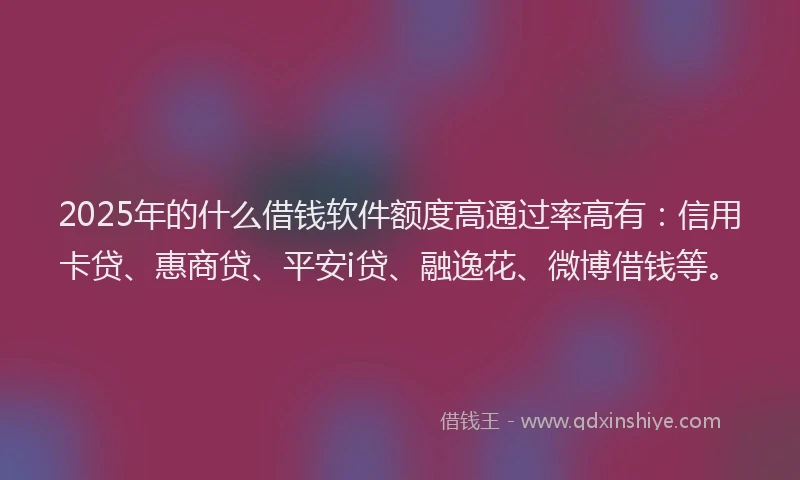 2025年的什么借钱软件额度高通过率高有：信用卡贷、惠商贷、平安i贷、融逸花、微博借钱等。