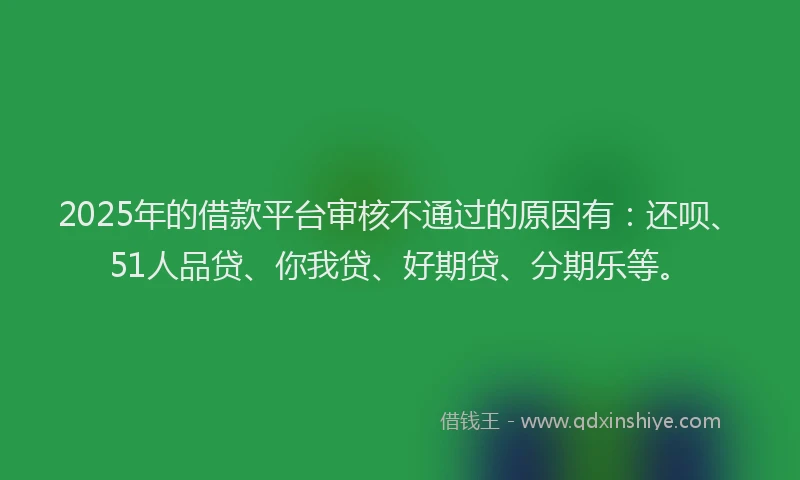 2025年的借款平台审核不通过的原因有：还呗、51人品贷、你我贷、好期贷、分期乐等。