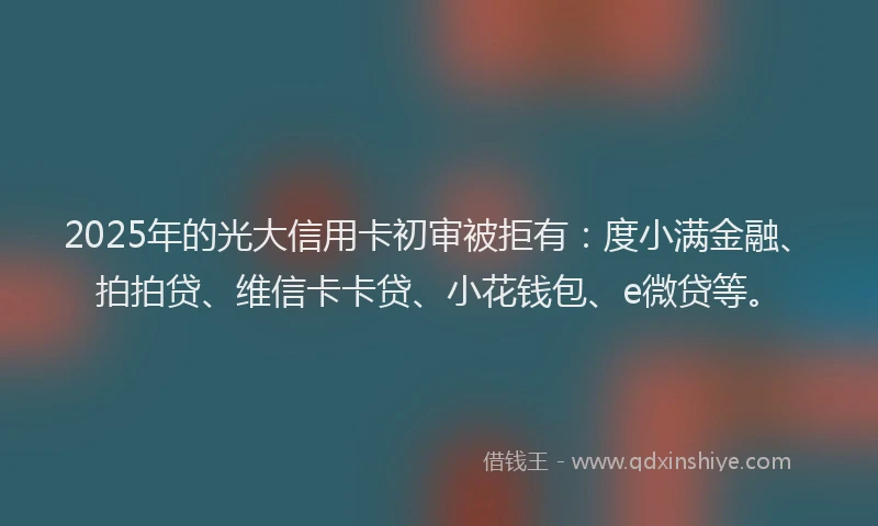 2025年的光大信用卡初审被拒有：度小满金融、拍拍贷、维信卡卡贷、小花钱包、e微贷等。