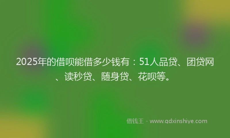 2025年的借呗能借多少钱有：51人品贷、团贷网、读秒贷、随身贷、花呗等。
