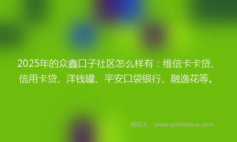 2025年的众鑫口子社区怎么样有：维信卡卡贷、信用卡贷、洋钱罐、平安口袋银行、融逸花等。