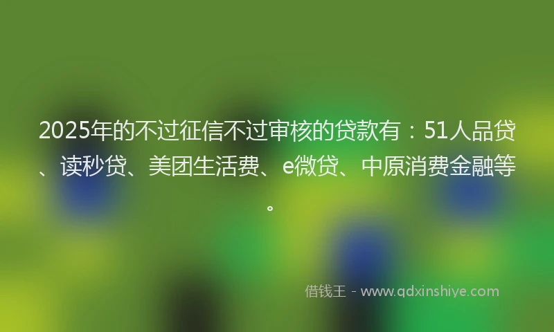 2025年的不过征信不过审核的贷款有：51人品贷、读秒贷、美团生活费、e微贷、中原消费金融等。