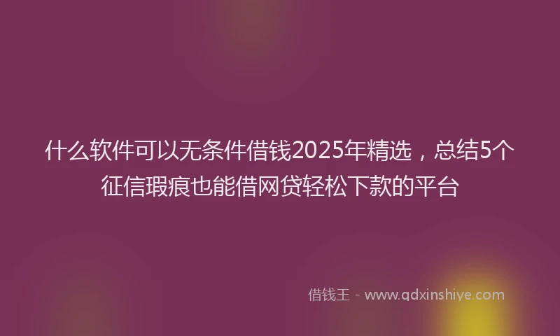 什么软件可以无条件借钱2025年精选，总结5个征信瑕疵也能借网贷轻松下款的平台