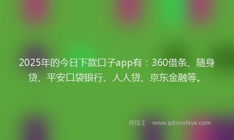 2025年的今日下款口子app有：360借条、随身贷、平安口袋银行、人人贷、京东金融等。
