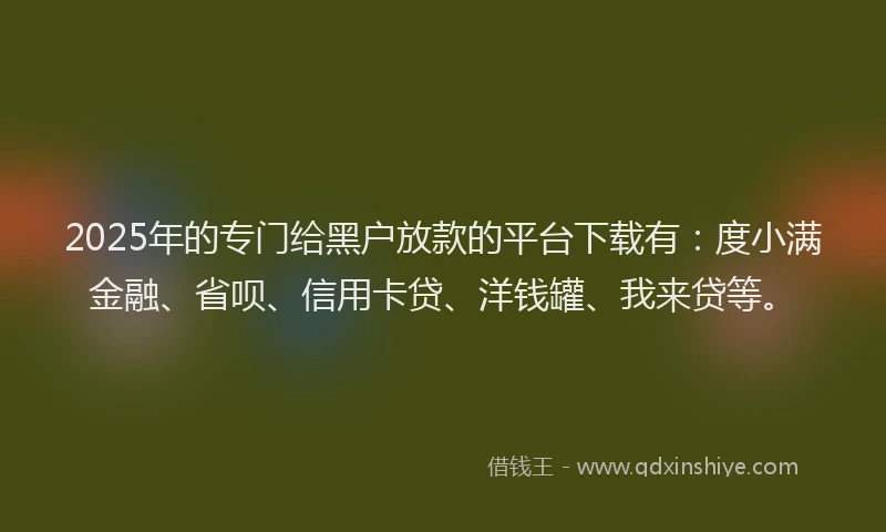 2025年的专门给黑户放款的平台下载有：度小满金融、省呗、信用卡贷、洋钱罐、我来贷等。