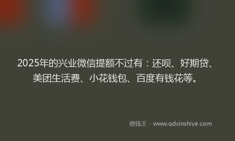 2025年的兴业微信提额不过有：还呗、好期贷、美团生活费、小花钱包、百度有钱花等。