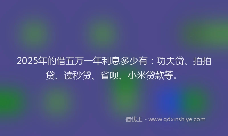 2025年的借五万一年利息多少有:功夫贷、拍拍贷、读秒贷、省呗、小米贷款等。