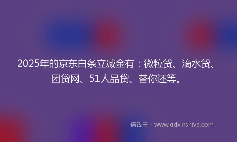 2025年的京东白条立减金有：微粒贷、滴水贷、团贷网、51人品贷、替你还等。