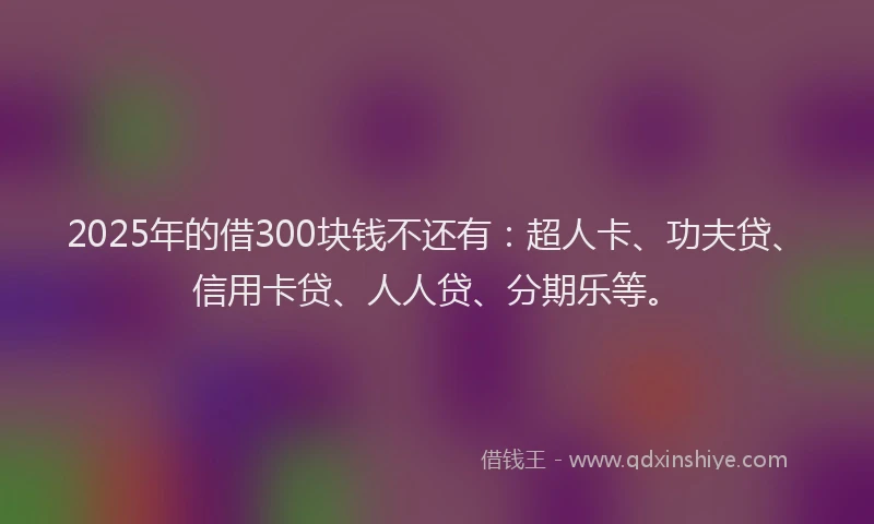2025年的借300块钱不还有：超人卡、功夫贷、信用卡贷、人人贷、分期乐等。