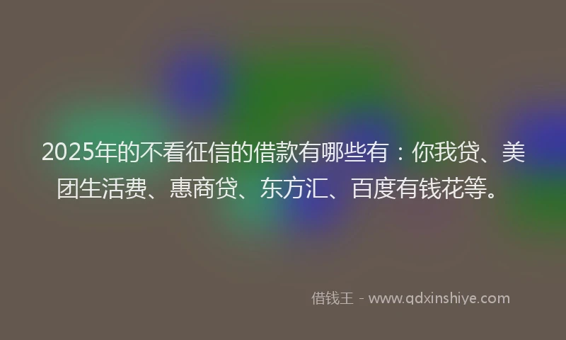 2025年的不看征信的借款有哪些有：你我贷、美团生活费、惠商贷、东方汇、百度有钱花等。