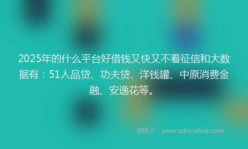 2025年的什么平台好借钱又快又不看征信和大数据有：51人品贷、功夫贷、洋钱罐、中原消费金融、安逸花等。