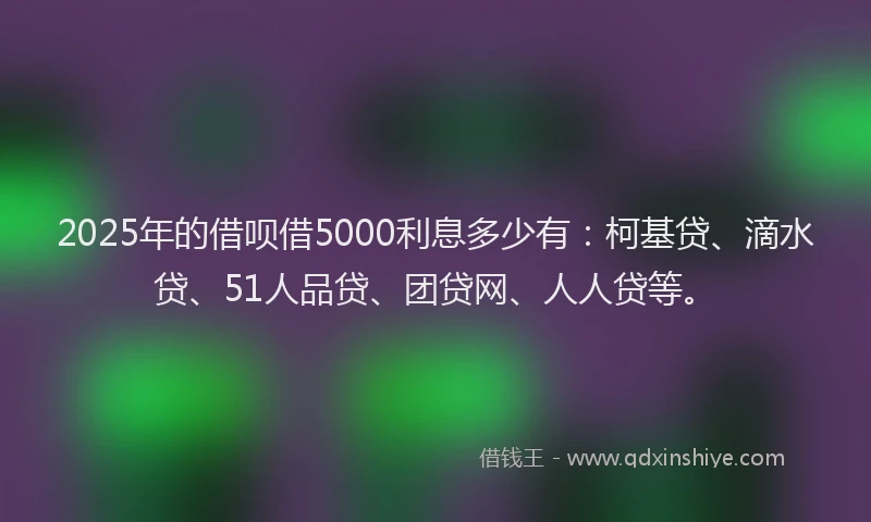 2025年的借呗借5000利息多少有：柯基贷、滴水贷、51人品贷、团贷网、人人贷等。