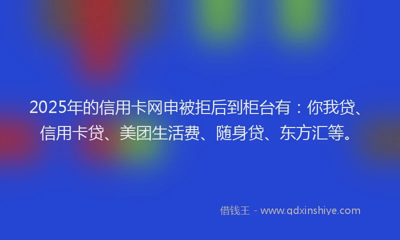 2025年的信用卡网申被拒后到柜台有：你我贷、信用卡贷、美团生活费、随身贷、东方汇等。