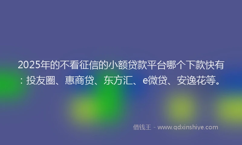 2025年的不看征信的小额贷款平台哪个下款快有：投友圈、惠商贷、东方汇、e微贷、安逸花等。
