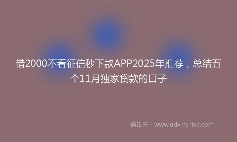 借2000不看征信秒下款APP2025年推荐，总结五个11月独家贷款的口子