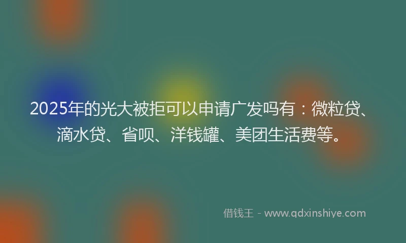 2025年的光大被拒可以申请广发吗有：微粒贷、滴水贷、省呗、洋钱罐、美团生活费等。