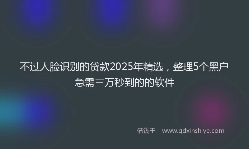 不过人脸识别的贷款2025年精选，整理5个黑户急需三万秒到的的软件