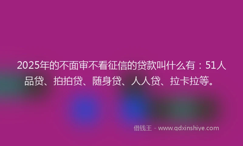 2025年的不面审不看征信的贷款叫什么有：51人品贷、拍拍贷、随身贷、人人贷、拉卡拉等。